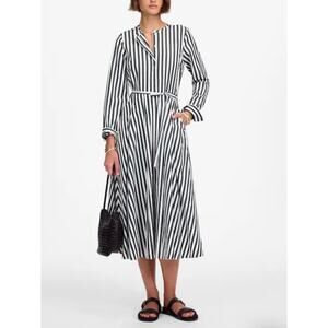 NWT MADEWELL Cotton Tie Waist Midi Shirt Dress in Stripe White & Green Size 8